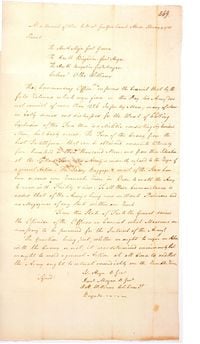 The Council of War letter (this copy made contemporaneously with original) that Greene sent of the proceedings to Samuel Huntington, the president of Congress. Written at Guilford Court House on February 9. 1781. This is a scan of the photograph from the National Archives.