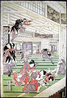 Woodcut by Kunisada depicting the attack (early 1800s)