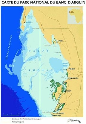 Map of the bay showing the Banc d'Arguin National Park
