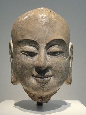 Head of the Disciple Ananda, Hebei province, Fengfeng, northern Xiangtangshan Cave Temples, South Cave, Northern Qi dynasty, 550-577 AD, limestone with traces of pigment - Freer Gallery of Art - DSC05697.JPG