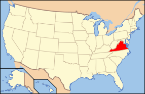 Map of the United States with Virginia highlighted