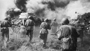 Soviet troops and T-34 tanks counterattacking Kursk Voronezh Front July 1943.jpg