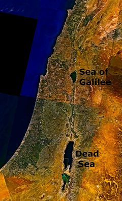 Sea of Galilee - The Sea with the Jordan River flowing out of it to the south and into the Dead Sea