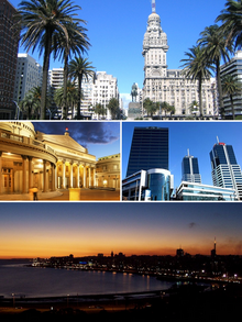 From left to right: Plaza Independencia, Solís theatre, World Trade Center Montevideo, Rambla Sur.