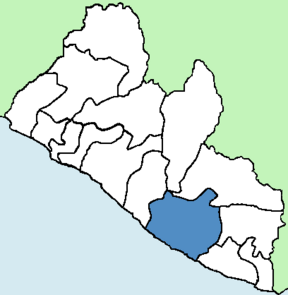 Location of Sapo National Park in Sinoe County (highlighted)