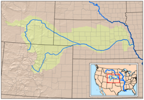 Map showing the Platte River watershed, including the North Platte and South Platte tributaries
