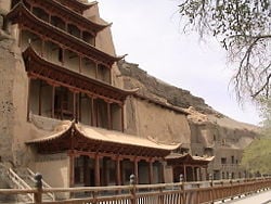 View of the Mogao Grottoes from outside
