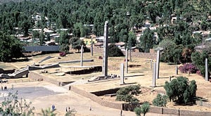 The Northern Stelae Park in Axum with the King Ezana's Stele at the centre and the Great Stele lies broken