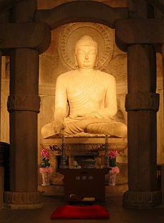 The Buddha statue at Seokguram Grotto, the 24th Korean national treasure.