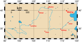 Course of the Yellow River with major cities