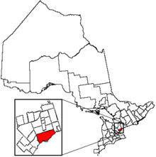 Location of Toronto and its census metropolitan area in the province of Ontario