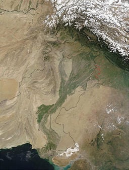 Satellite image of the Indus River basin.