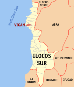 Map of Ilocos Sur showing the location of Vigan.