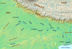Labelled satellite image of Ganges and tributaries