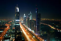 Dubai city's nighttime skyline