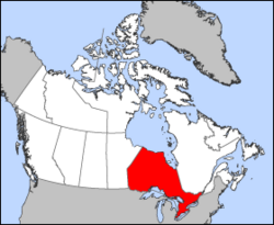 Map of Canada with Ontario highlighted