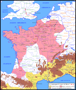 Map, centered on France. No territorial changes from 55 BCE.
