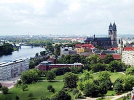 View of Magdeburg and cathedral, from the tower of the Johanniskirche