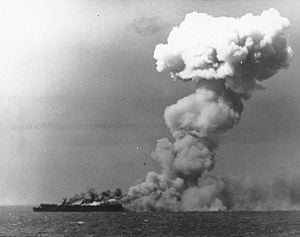 USS Princeton on fire east of Luzon