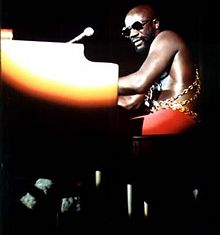 Isaac Hayes performs at the International Amphitheater in Chicago as part of the annual PUSH Black Expo, October 1973