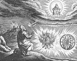 One traditional depiction of the chariot vision, based on the description in Ezekiel.