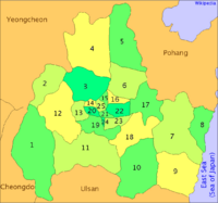 Map of the administrative divisions of Gyeongju.