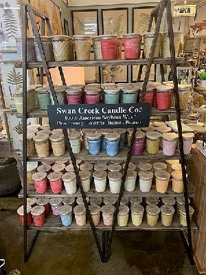 Display of soybean wax candle in Texas store