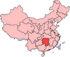 Hunan is highlighted on this map